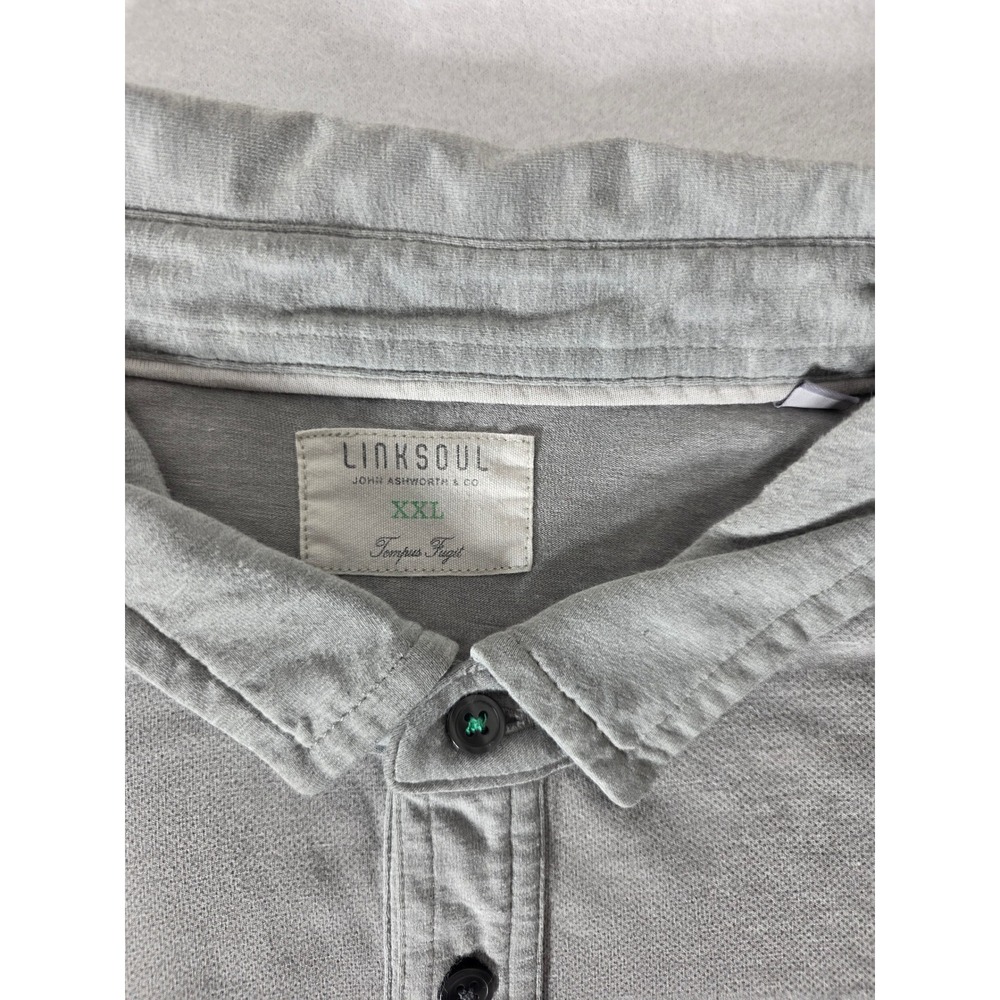 Linksoul Mens Polo Shirt XXL Gray Short Sleeve Geometric Stripe Golf Preppy